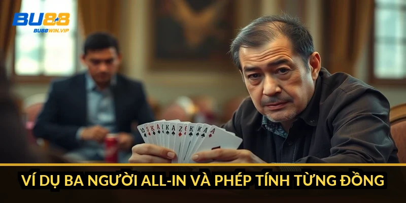 Ví dụ ba người all-in và phép tính từng đồng